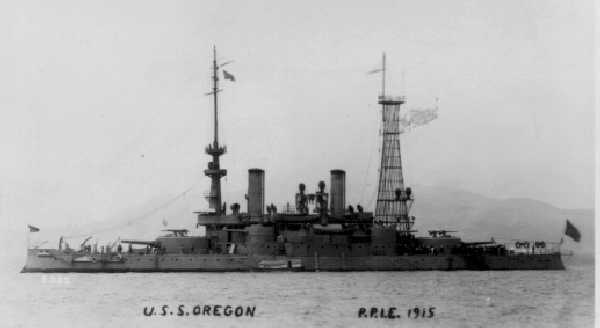 USS Oregon, BB-3, Flagship of the California Naval Militia, 1915.